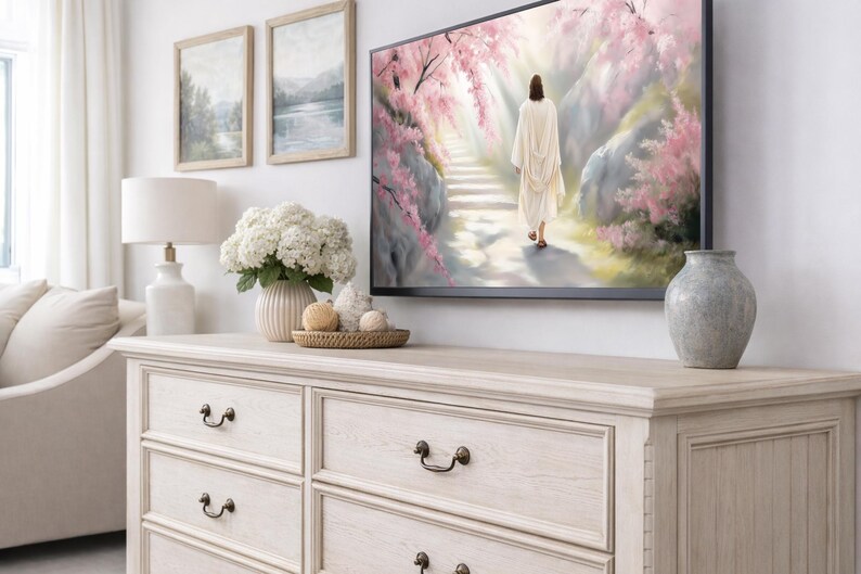 Samsung Frame TV Art, Jesus Resurrection Easter Scene, Soft Pastel Christian Wall Decor, Spring TV Screensaver #956 image 5