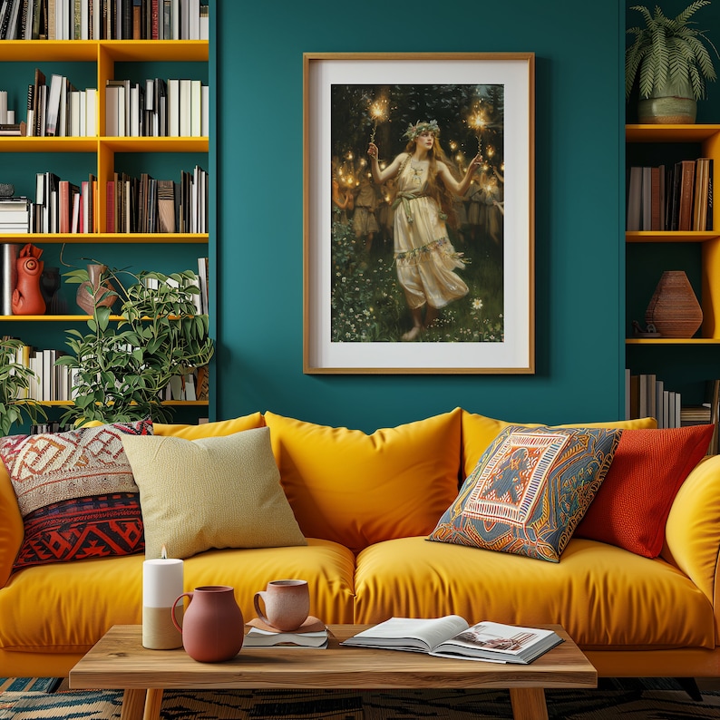 Vintage Witchy Art, Fantasy Wall Art, Wiccan Poster, Oil Painting, Digital Art, Instant Download, Waterhouse, Pagan, Spring Decor, Beltane, Boho Art, Bomehian Art Print, Spring Home Decor, Nature Witch, Arlington Prints, Ritual, Gardencore, Cottage
