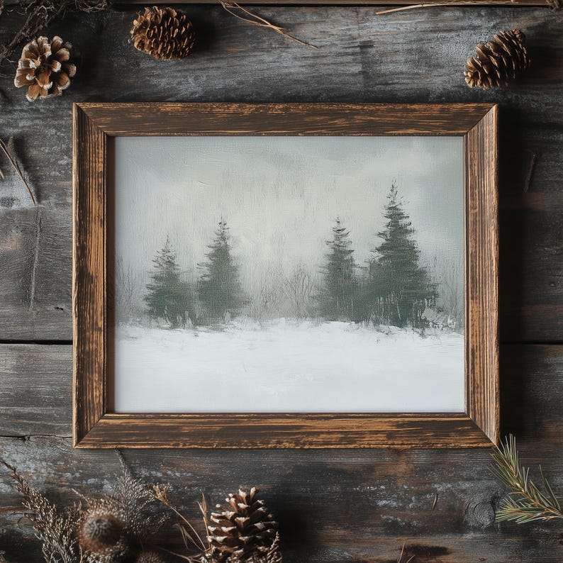 Rustic Snowy Forest Landscape Wall Art, Neutral Winter Art Print ...