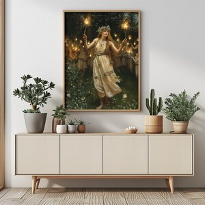 Vintage Witchy Art, Fantasy Wall Art, Wiccan Poster, Oil Painting, Digital Art, Instant Download, Waterhouse, Pagan, Spring Decor, Beltane, Boho Art, Bomehian Art Print, Spring Home Decor, Nature Witch, Arlington Prints, Ritual, Gardencore, Cottage