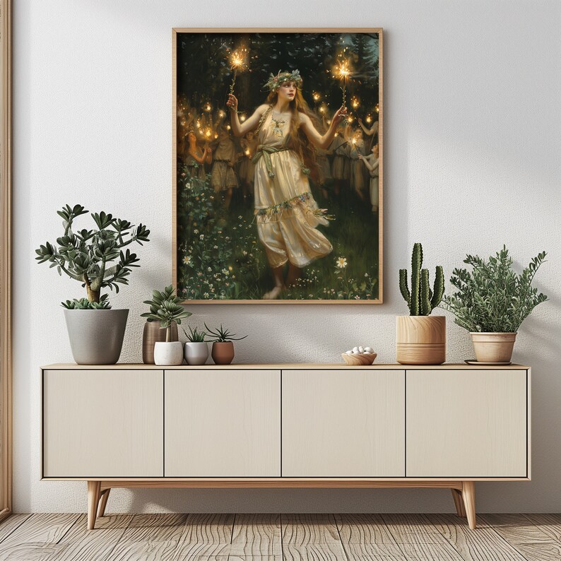 Vintage Witchy Art, Fantasy Wall Art, Wiccan Poster, Oil Painting, Digital Art, Instant Download, Waterhouse, Pagan, Spring Decor, Beltane, Boho Art, Bomehian Art Print, Spring Home Decor, Nature Witch, Arlington Prints, Ritual, Gardencore, Cottage
