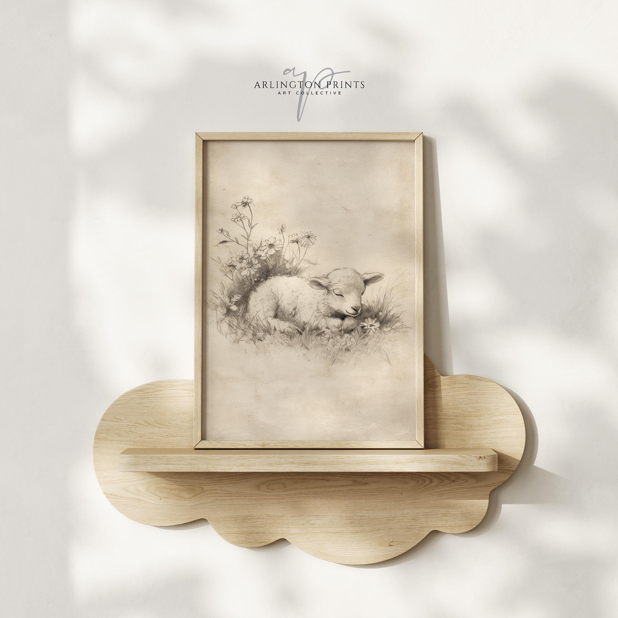 Vintage Sheep Sketch Printable, Neutral Antique Nursery Animal Art ...