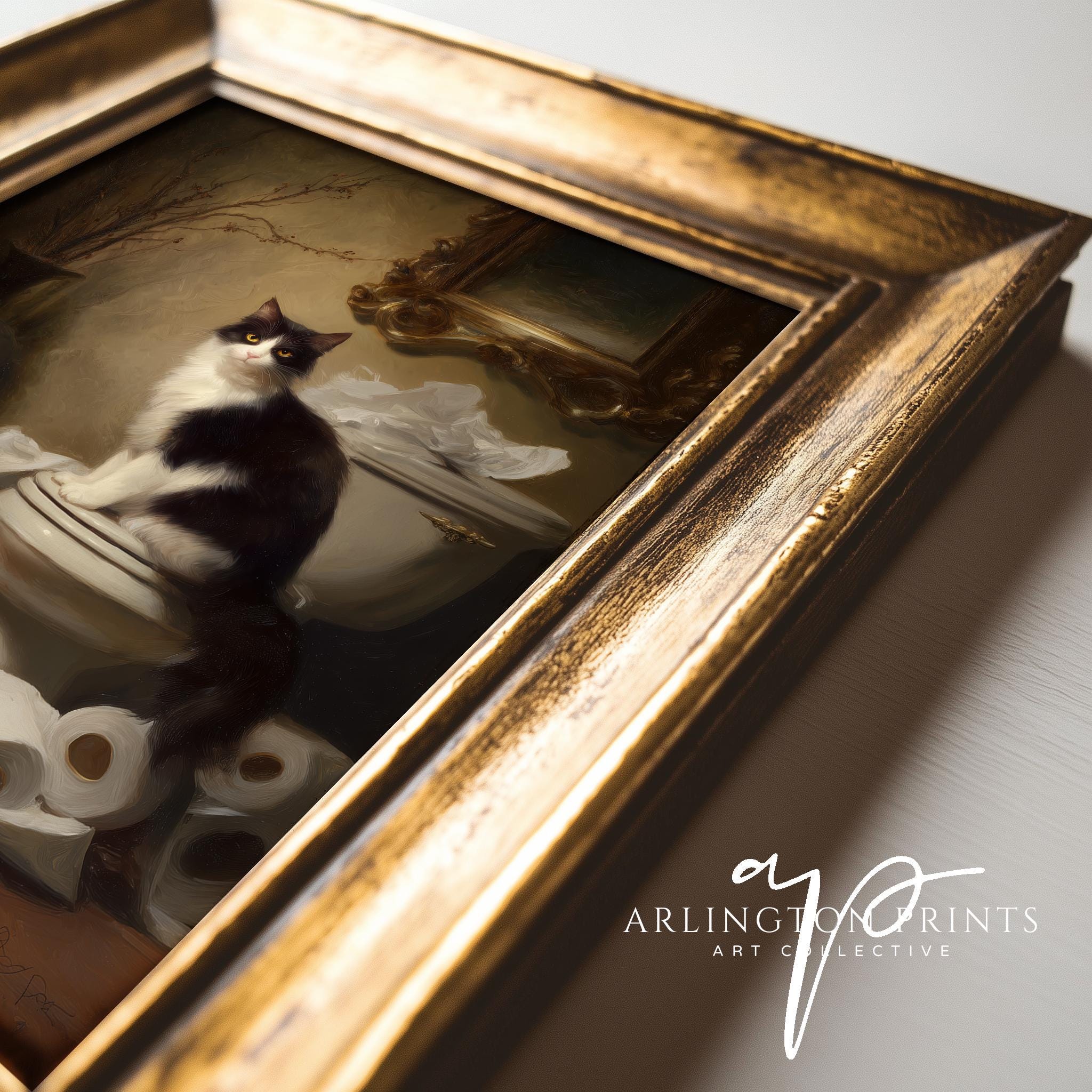 Funny Black Cat Bathroom Art Print Vintage Toilet Paper Cat Painting ...
