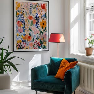 Colorful Retro Flower Prints Set of 3, Printable Matisse Style Wildflowers Wall Art, Bright Cheerful Home Decor, Vintage Style Art Prints, Digital Download Art, Henri Matisse Aesthetic, Modern Abstract Art, Gallery Wall, Spring and Summer Prints