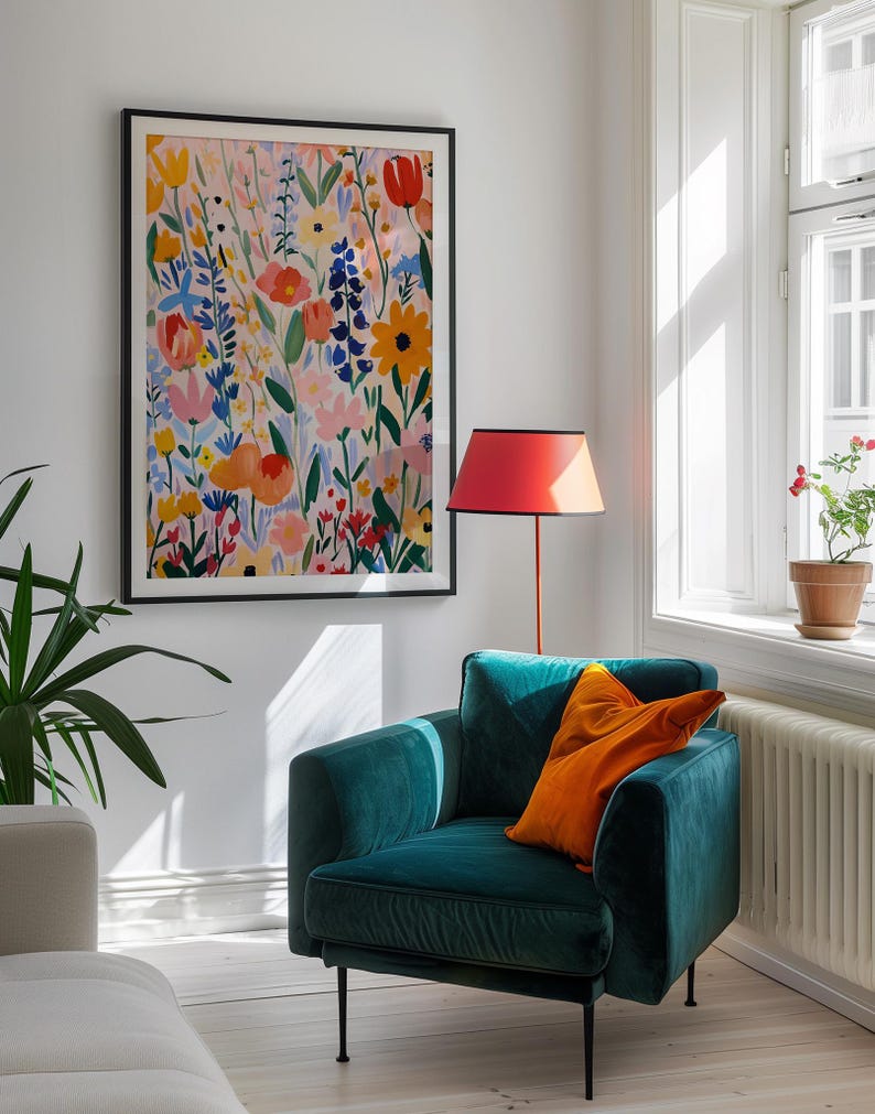 Colorful Retro Flower Prints Set of 3, Printable Matisse Style Wildflowers Wall Art, Bright Cheerful Home Decor, Vintage Style Art Prints, Digital Download Art, Henri Matisse Aesthetic, Modern Abstract Art, Gallery Wall, Spring and Summer Prints