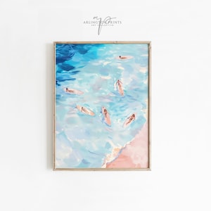 Impresión femenina de tabla de surf rosa, arte de la pared de la playa costera, casa de playa para niñas surfistas imprimibles, océano marino de verano, decoración del dormitorio universitario #219