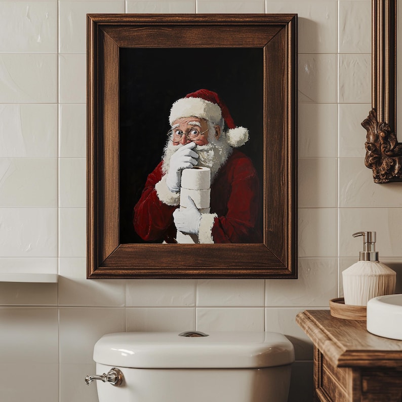 Printable Stinky Bathroom Christmas Art, Santa Claus, Funny Bathroom