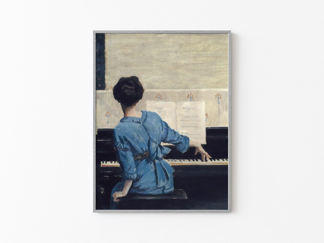 Vintage Woman Playing Piano Painting, Music Wall Art, Girly Decor ...