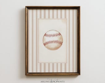 Arte de pared de béisbol vintage imprimible, decoración infantil deportiva neutra, obra de arte para habitación de niño R702