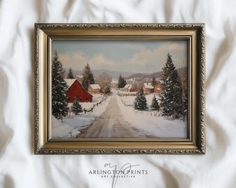 Winter Farm Printable Wall Art, Rustic Christmas Countryside Barn Scene, Vintage Snow Landscape Holiday Decor, Farmhouse Print 12-47
