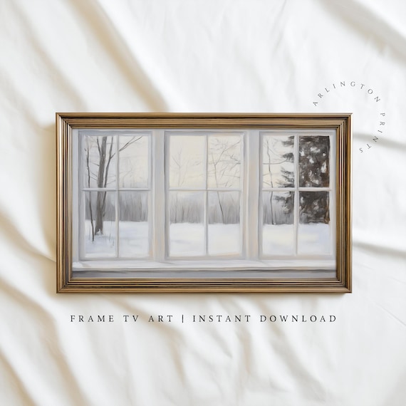 Winter Frame TV Art, Cozy Christmas Home Decor, Snow Window Art File For TV, Snowy Landscape Art, Xmas Farmhouse TV Art | No. 812