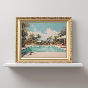 Vintage Poolside Vibes PRINTABLE Art | Swimming Pool Painting | Retro Summer Digital Art File | Retro Palm Springs Pool Print
