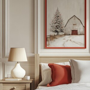 Rustic White Christmas Barn Painting, PRINTABLE Winter Wall Art ...