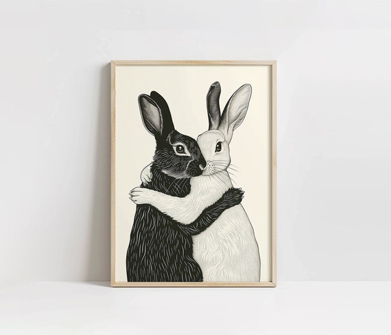 Vintage Rabbit Art Print, Rustic Cottage Aesthetic, Bunnies, Farmhouse Nursery, Instant Download, Rabbit Artwork, Folk Art Printable