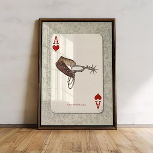 Vintage Ace of Hearts Poster, Rustic Country Playing Card Decor, Made in USA Cowboy Art, Western Spurs Print Digital Download SK-770