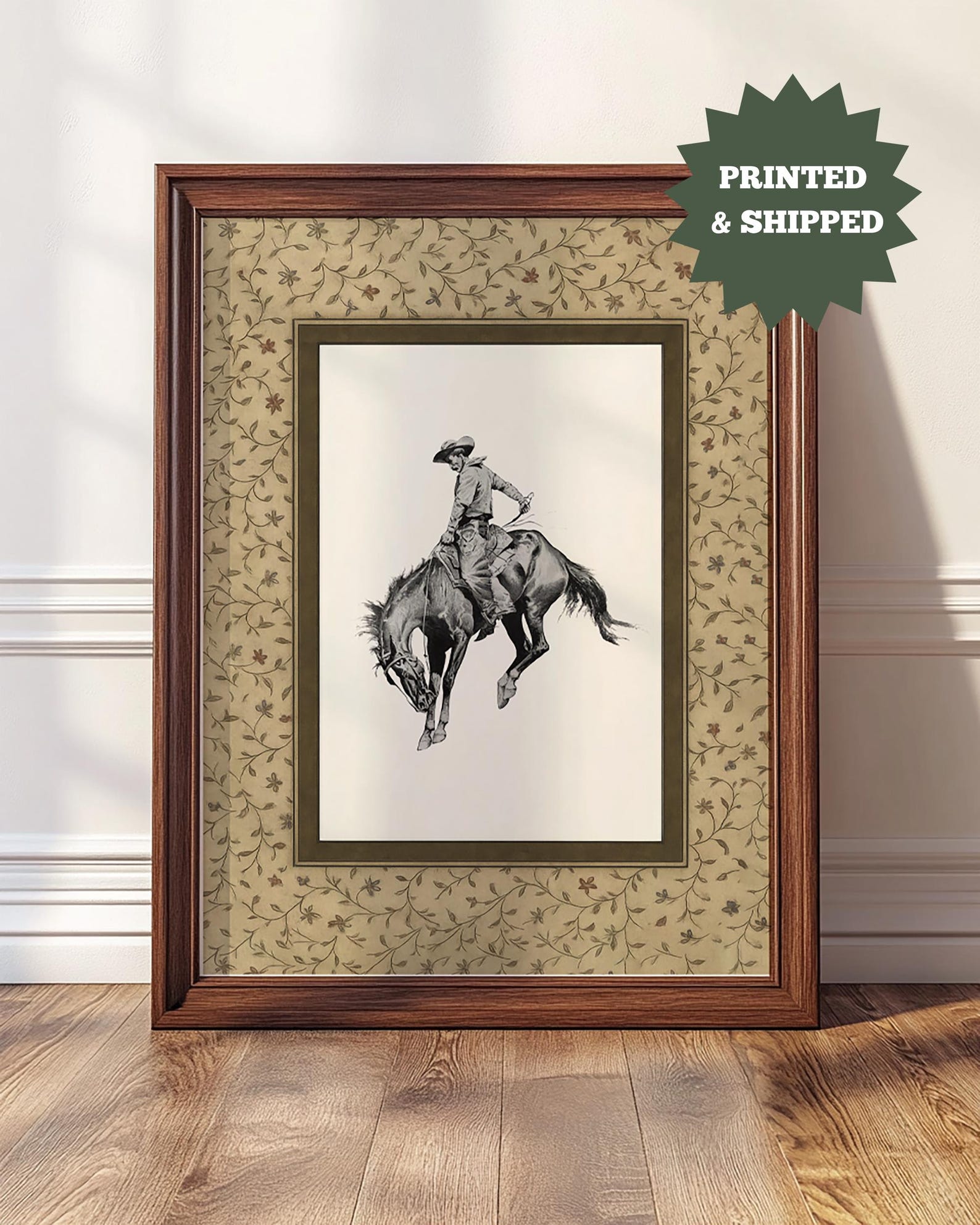 Cowboy Art Print, Bucking Bronco Western Wall Art, Rustic Farmhouse ...