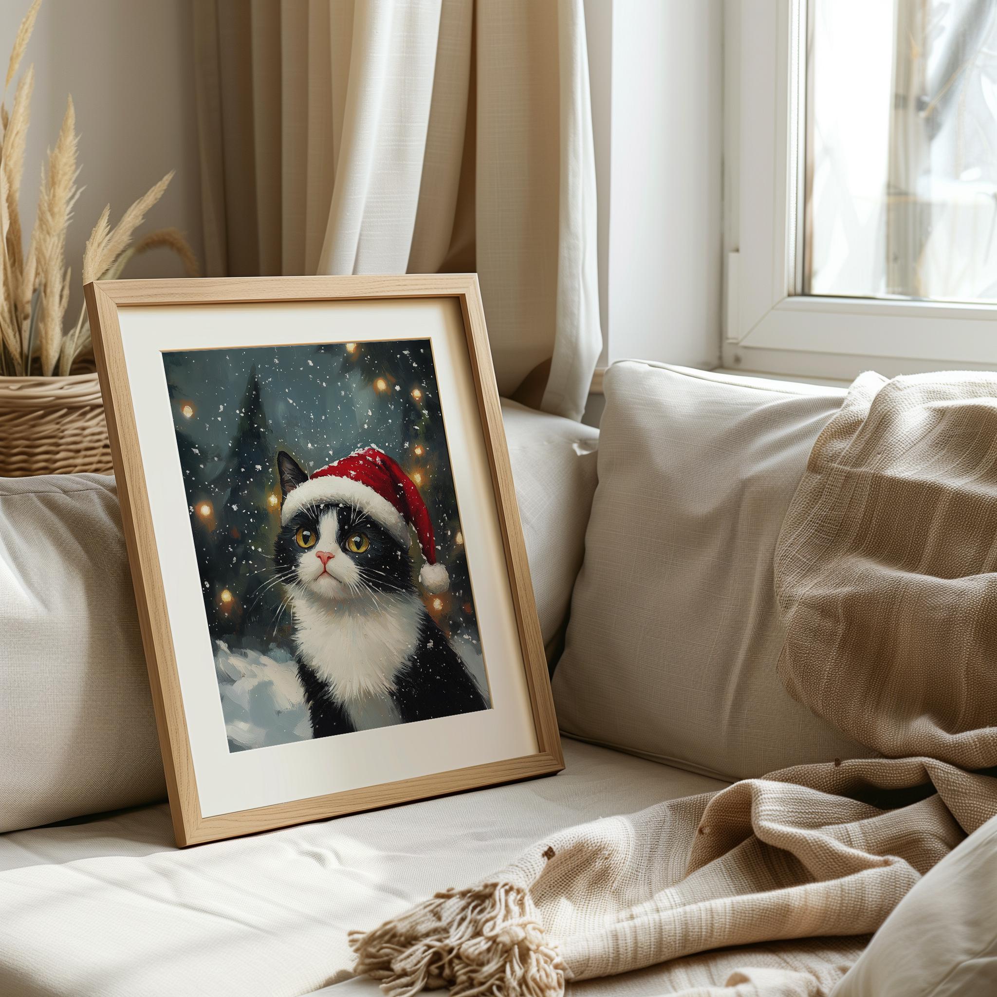 Stampa Su Tela Gatti Natalizi, Decorazione Parete 30x45 Cm, Per Soggiorno O Camera, Stampa Artistica Ad Alta Risoluzione