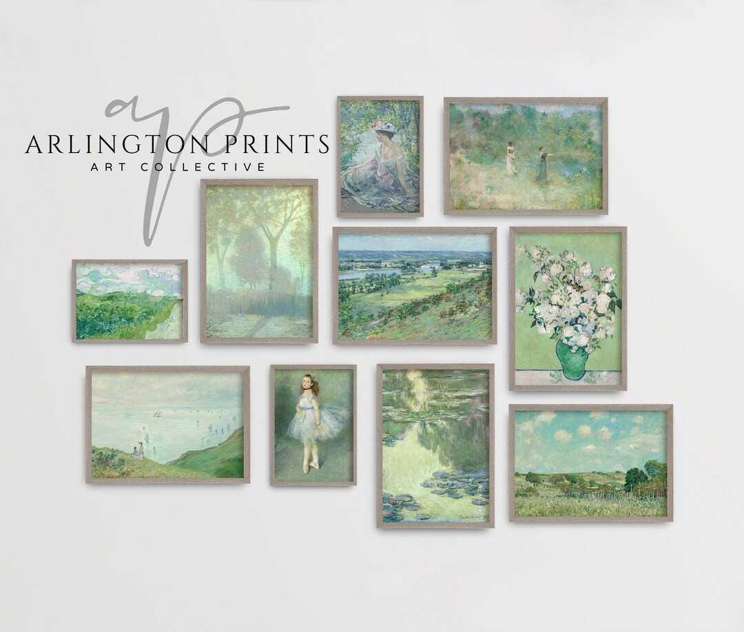 Vintage Green Wall Art Set, Van Gogh, Landscape Painting