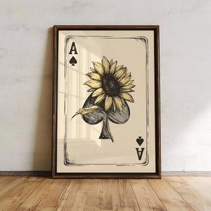 Impressão de Ás de Espadas de Girassol, Arte de Parede Vintage de Verão, Decoração de Cartão Botânico Moderno, Pôster Floral Rústico, Impressão de Fazenda SK-3005