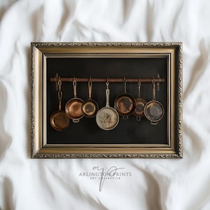Rustic Farmhouse Kitchen Print | Moody Oil Painting of Pans | Vintage Still Life Art | Antique Country Decor | Digital Download