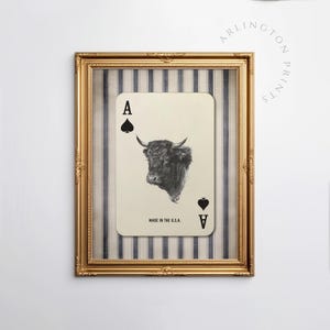 Downloadable western wall art featuring a black bull head inside an Ace of Spades playing card with “Made in the U.S.A.” text, styled with vintage country charm.
