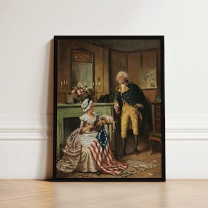 4th of July Vintage Wall Art | Betsy Ross & George Washington | Printable American Flag | Fourth of July Print | Independence Day