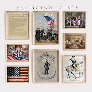 Conjunto de 8 impressões de parede da galeria vintage de 4 de julho | Decoração de verão do Dia da Independência | Impressões de arte do Memorial Day | Arte da bandeira americana para impressão