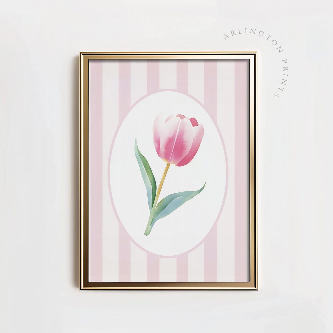 Pink Spring Tulip Art Print, PRINTABLE Watercolor Style Floral Painting ...