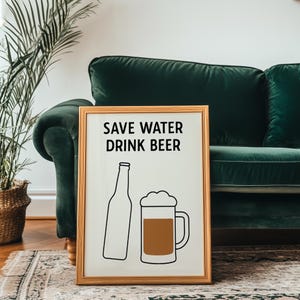 面白いビールポスター、節水ビールウォールアート、ミニマリストバーデコレーション、ニュートラルな印刷アート、男の隠れ家プリント A992