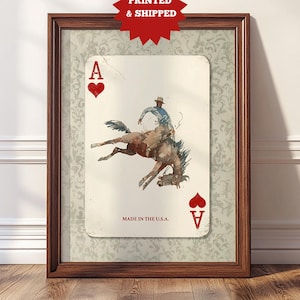 Cowboy Herz-Ass-Druck, Western Wandkunst, Rustikales Spielkartendekor, Country Rodeo Poster, Hergestellt in den USA