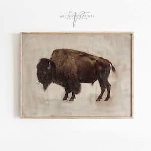 Yellowstone Buffalo Wall Art | Printable Vintage Bison Oil Painting | American Bison Print | Digital Download No. #146