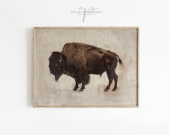 Yellowstone Buffalo Wandkunst | Druckbare Vintage Bison Öl Malerei | Amerikanischer Bison Druck | Digitaler Download Nr. #146