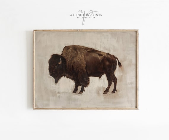 Yellowstone Buffalo Wall Art | Printable Vintage Bison Oil Painting | American Bison Print | Digital Download No. #146