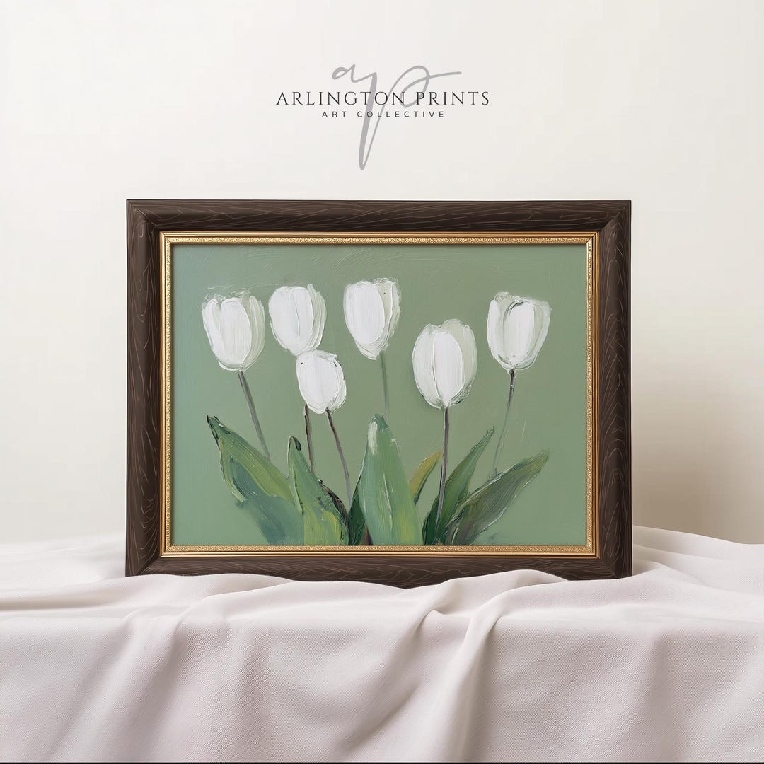 Tulip Floral Wall Art Printable, Minimalist Green Botanical Print ...