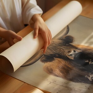 Vintage Highland Cow Print, Dark Aesthetic Art