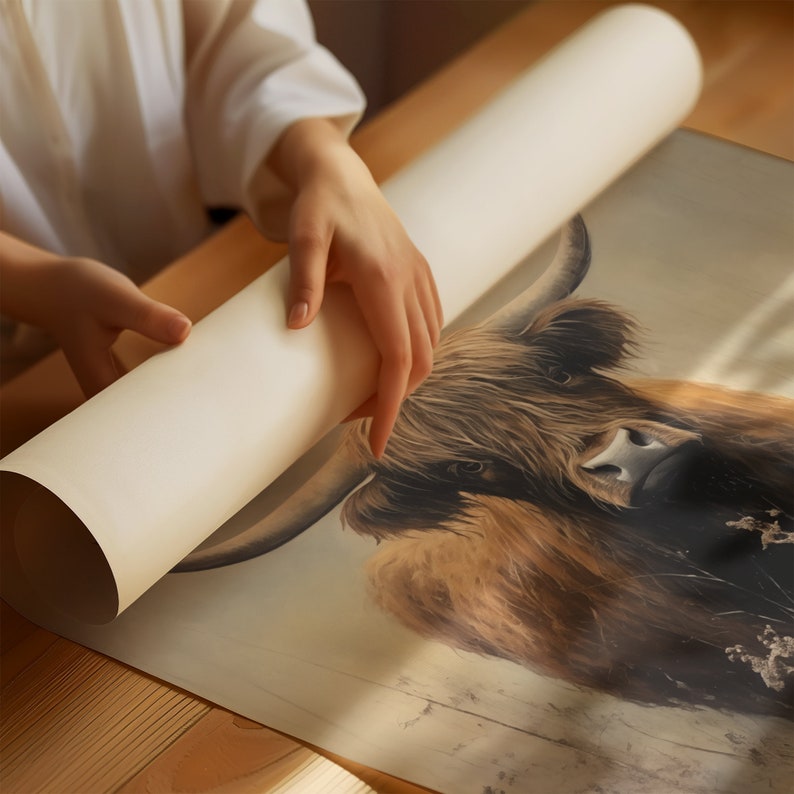 Vintage Highland Cow Print, Dark Aesthetic Art