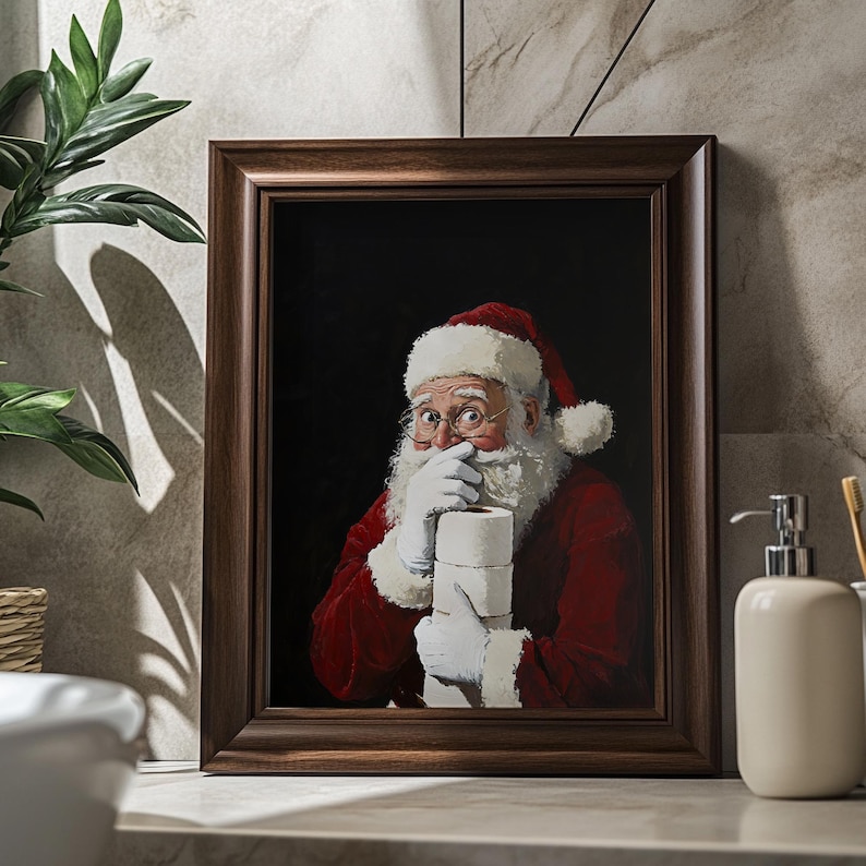 Printable Stinky Bathroom Christmas Art, Santa Claus, Funny Bathroom
