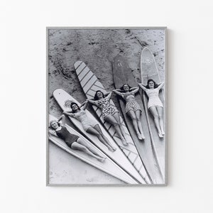 Surfer Girls Printable Art, Black and White Art, Surfboard Wall Art, Beach Wall Art, Women Surfers, Digital Download