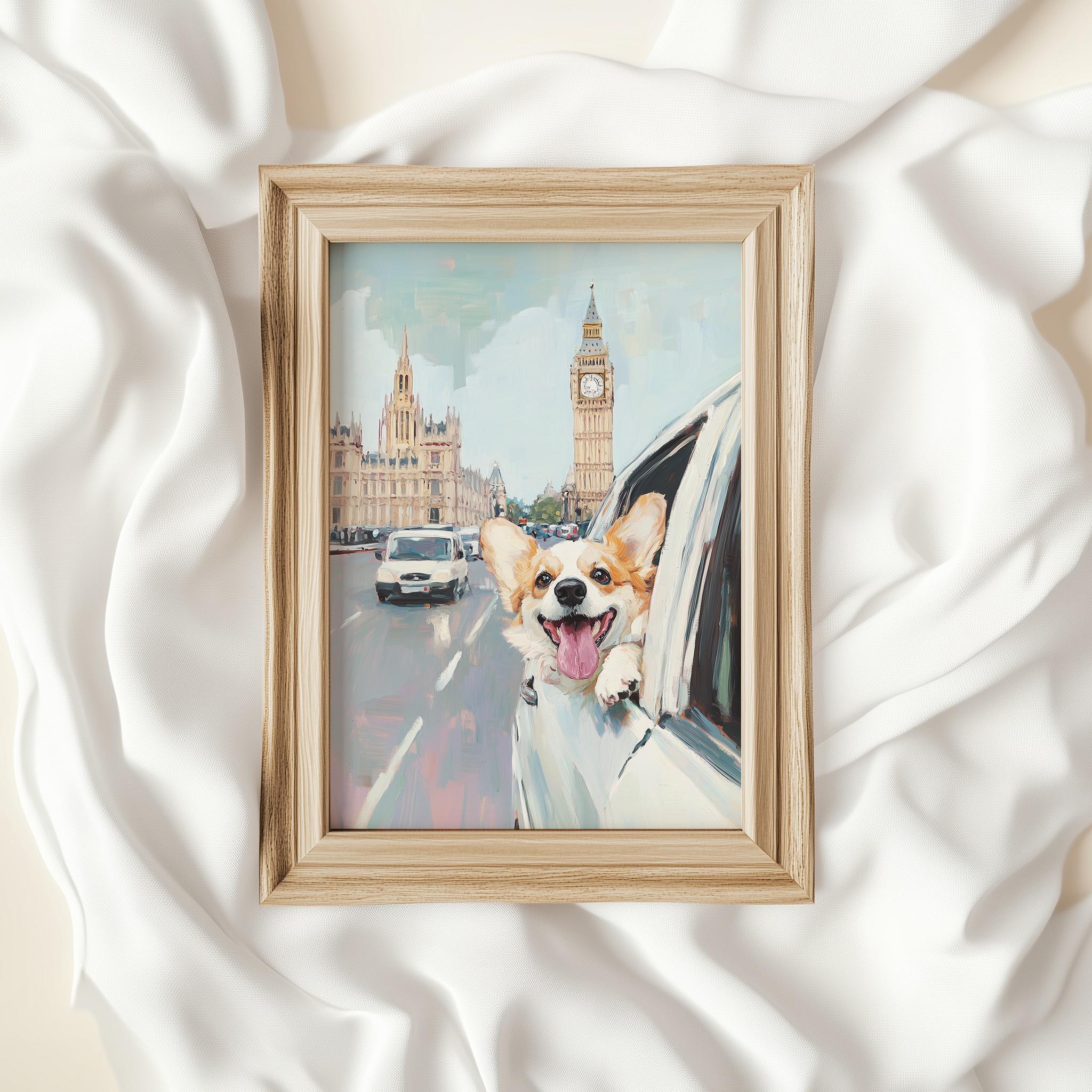 かわいいロンドン コーギー プリント、印刷可能な英国の壁アート