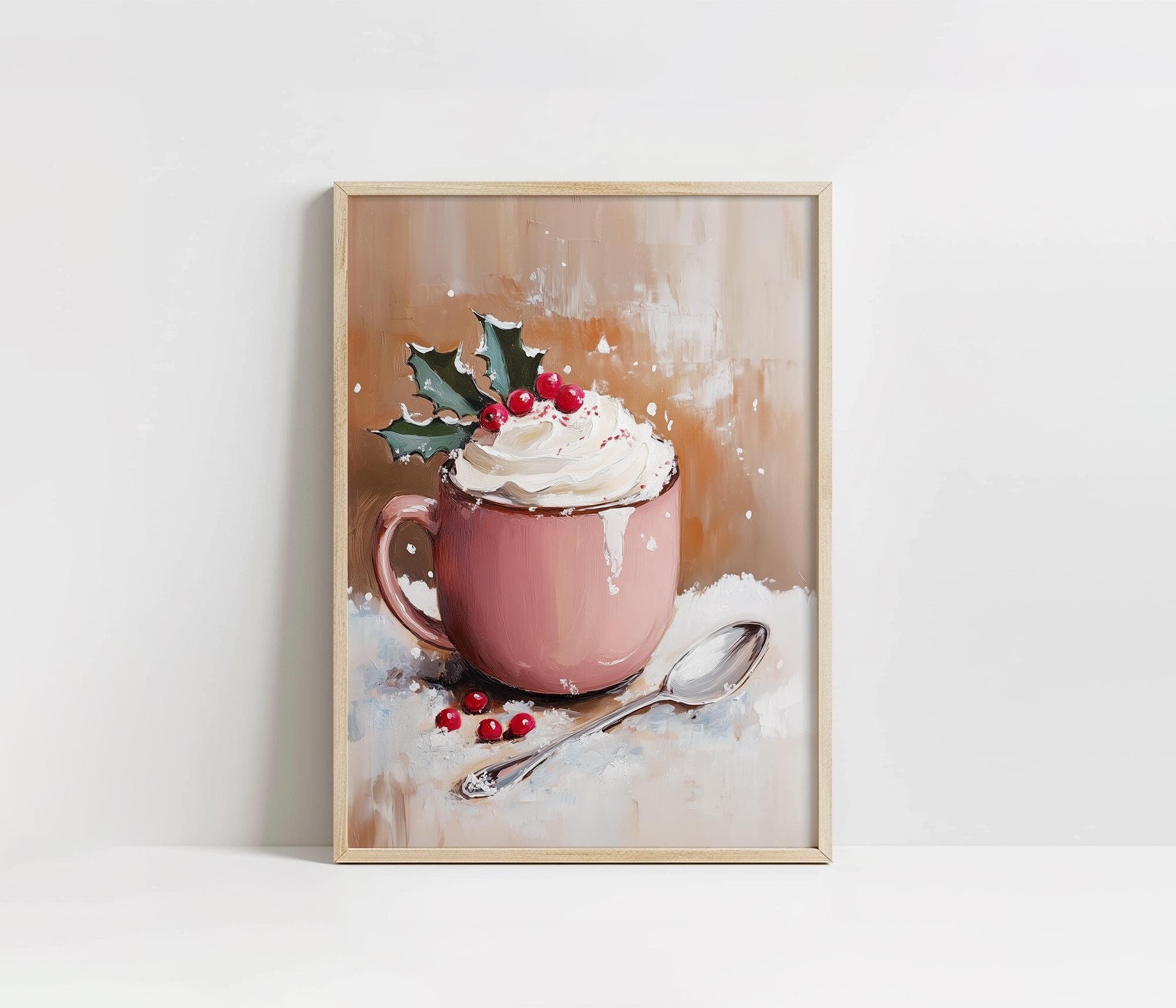 Sketch HOLIDAY PAINT ポスター Cozy Pink Winter Cocoa Painting, PRINTABLE Christmas Coffee Bar