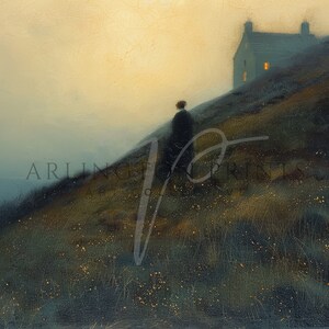 Gothic Art Print, Bronte Sisters, Jane Eyre Inspired, Dark Academia, Antique Wall Art, Vintage Gothic Art, Black Dress, Moody Wall Art, Dark Landscape, Wildflower Field, Dark Cottagecore, England, English Country, Instant Download, Digital Download