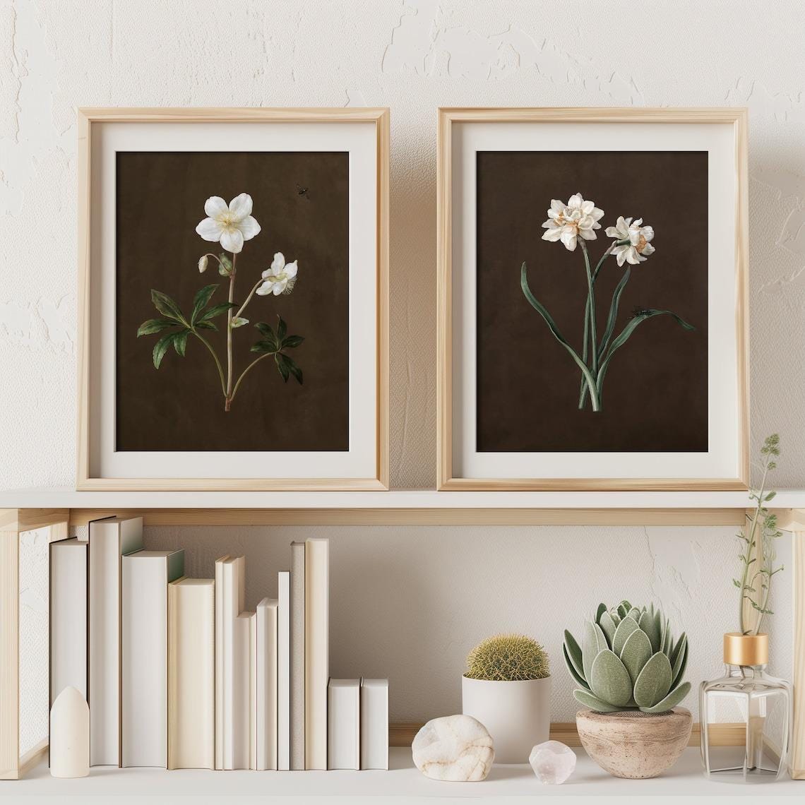 Moody Vintage Botanical Print Set of Four, Muted Floral Wall Art Prints ...