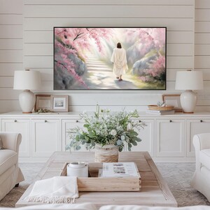 Samsung Frame TV Art, Jesus Resurrection Easter Scene, Soft Pastel Christian Wall Decor, Spring TV Screensaver #956 image 2