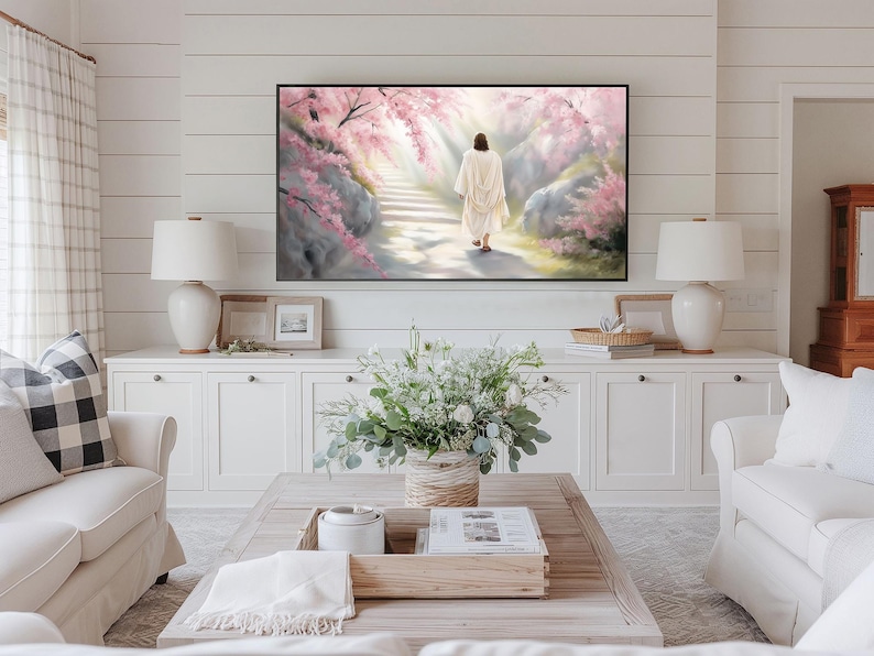 Samsung Frame TV Art, Jesus Resurrection Easter Scene, Soft Pastel Christian Wall Decor, Spring TV Screensaver #956 image 2