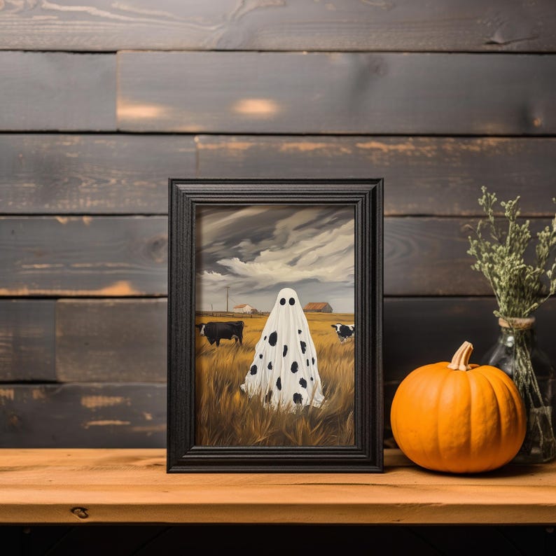 Cute Cow Ghost Printable Halloween Art, Funny Farm Ghost, Vintage ...