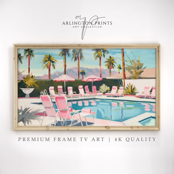 Frame TV Art | Retro Palm Springs Pool | Pink Preppy Beach DIGITAL