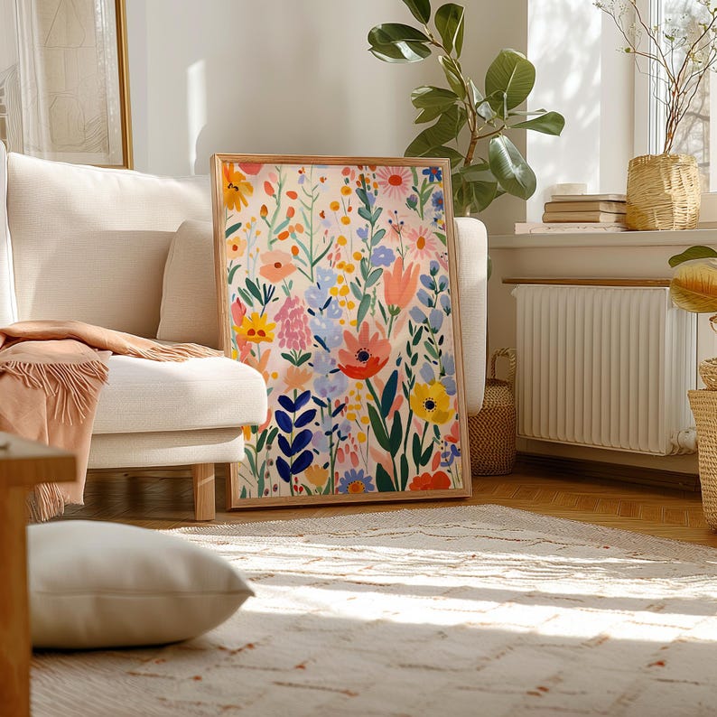 Colorful Retro Flower Prints Set of 3, Printable Matisse Style Wildflowers Wall Art, Bright Cheerful Home Decor, Vintage Style Art Prints, Digital Download Art, Henri Matisse Aesthetic, Modern Abstract Art, Gallery Wall, Spring and Summer Prints