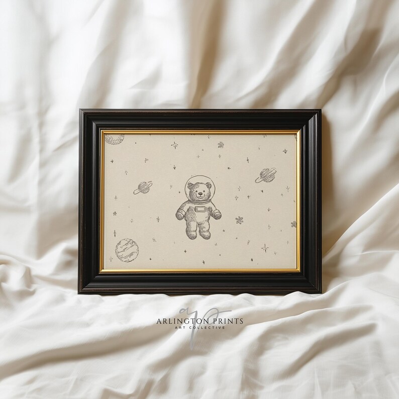 Space Bear Nursery Art Printable, Vintage Astronaut Teddy Illustration ...
