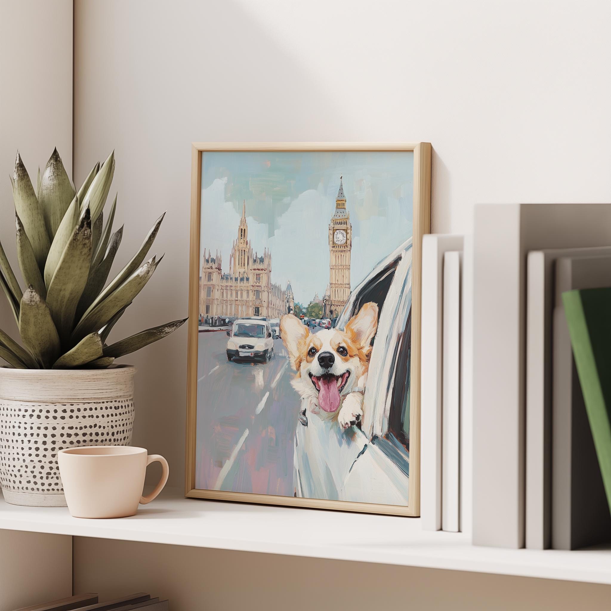 かわいいロンドン コーギー プリント、印刷可能な英国の壁アート