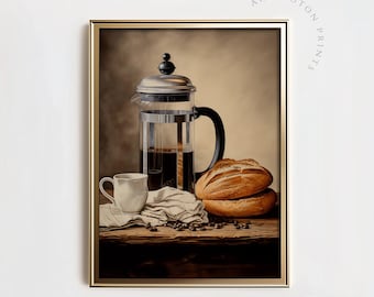 Vintage Kitchen Still Life Painting, Antique Dining, Morning